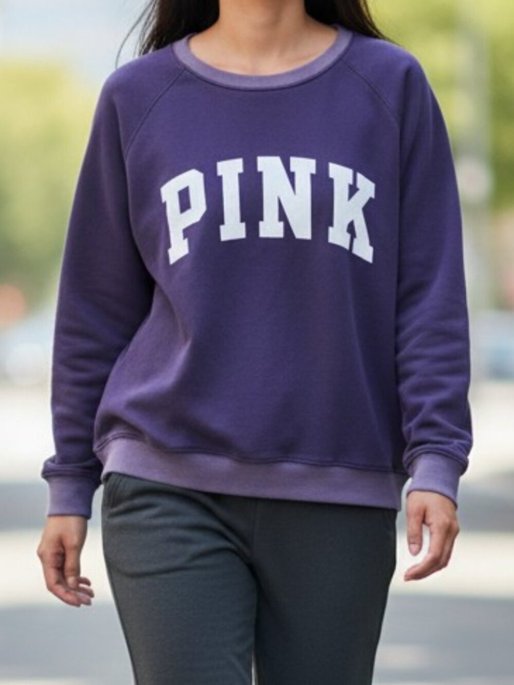 Victoria’s Secret PINK Purple Fleece Logo Crewneck Sweatshirt L